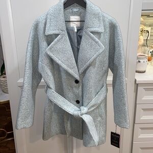 NWT Avec Les Filles Cocoon Belted Notch Lapel Coat Size LRG in Jade. Retail $199